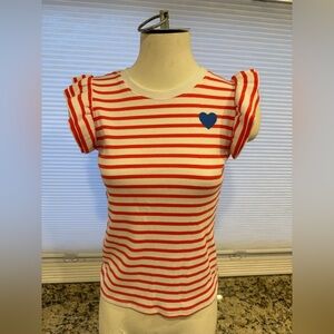 Cat & Jack Red and White Striped Tee with Blue Heart